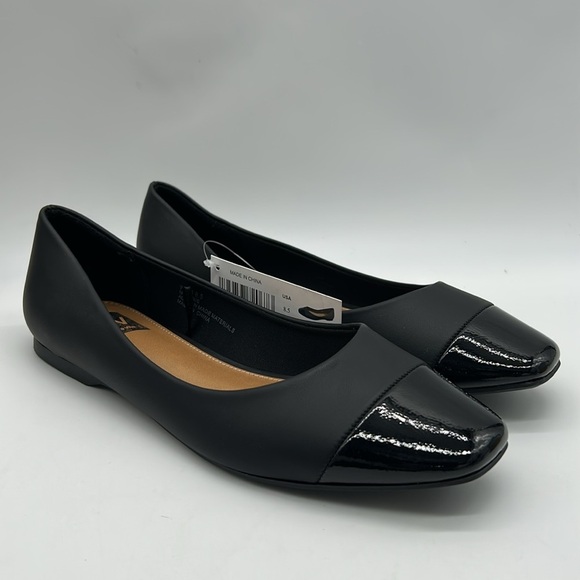DV by Dolce Vita Malanie 8.5 Black Vegan Ballet Flats with Patent Cap Toe NWT - Picture 3 of 12